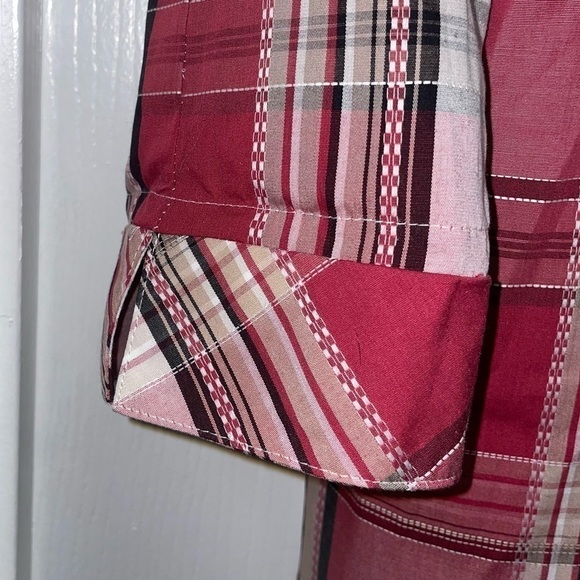 Allison Daley Petite Shirt Collar Button Up Plaid Stripe 3/4 Flip Split Cuff Top - Picture 2 of 12